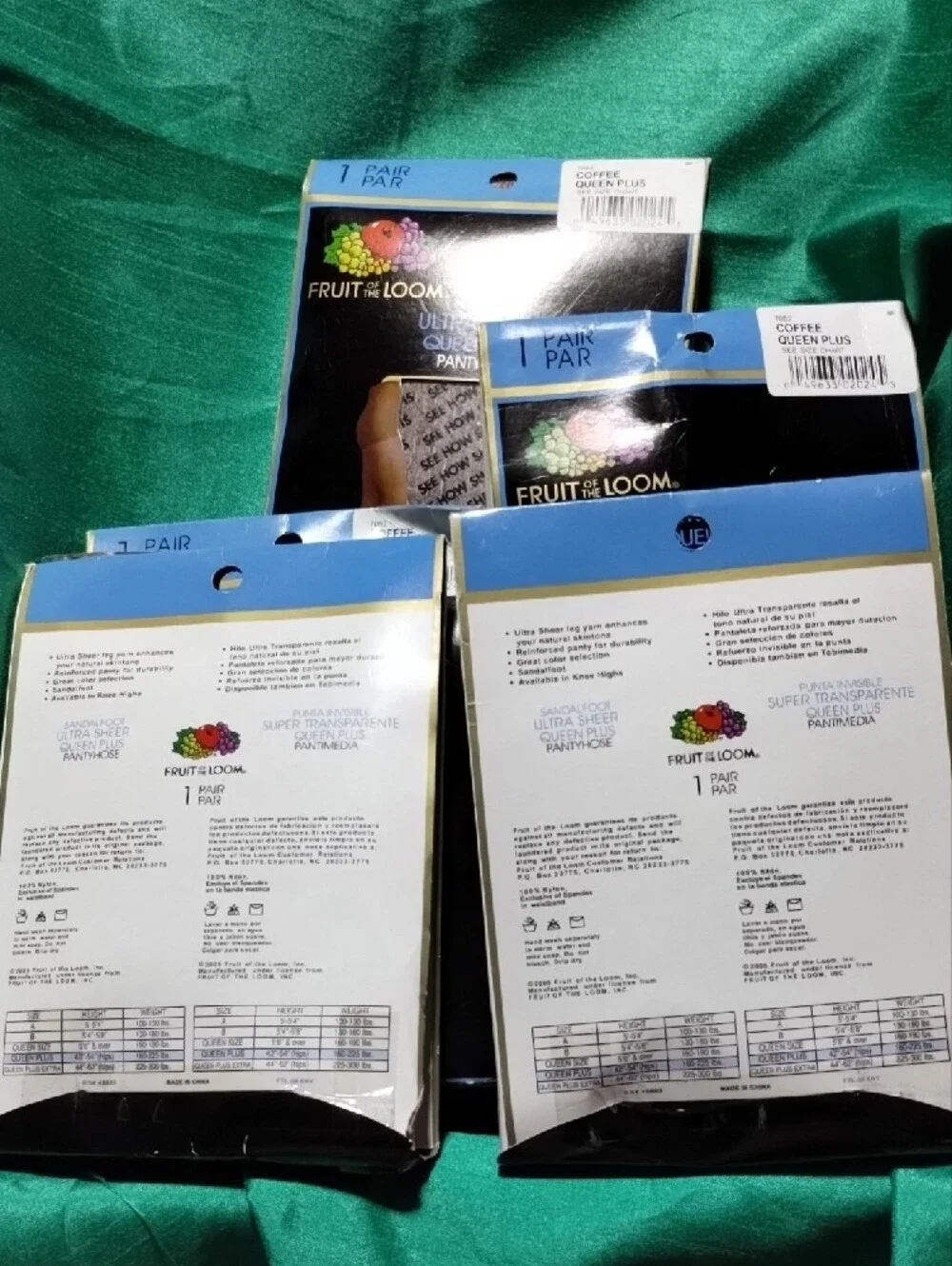 6 Fruit of the Loom Ultra Sheer Queen Plus Pantyhose - Black and Blue Packaging